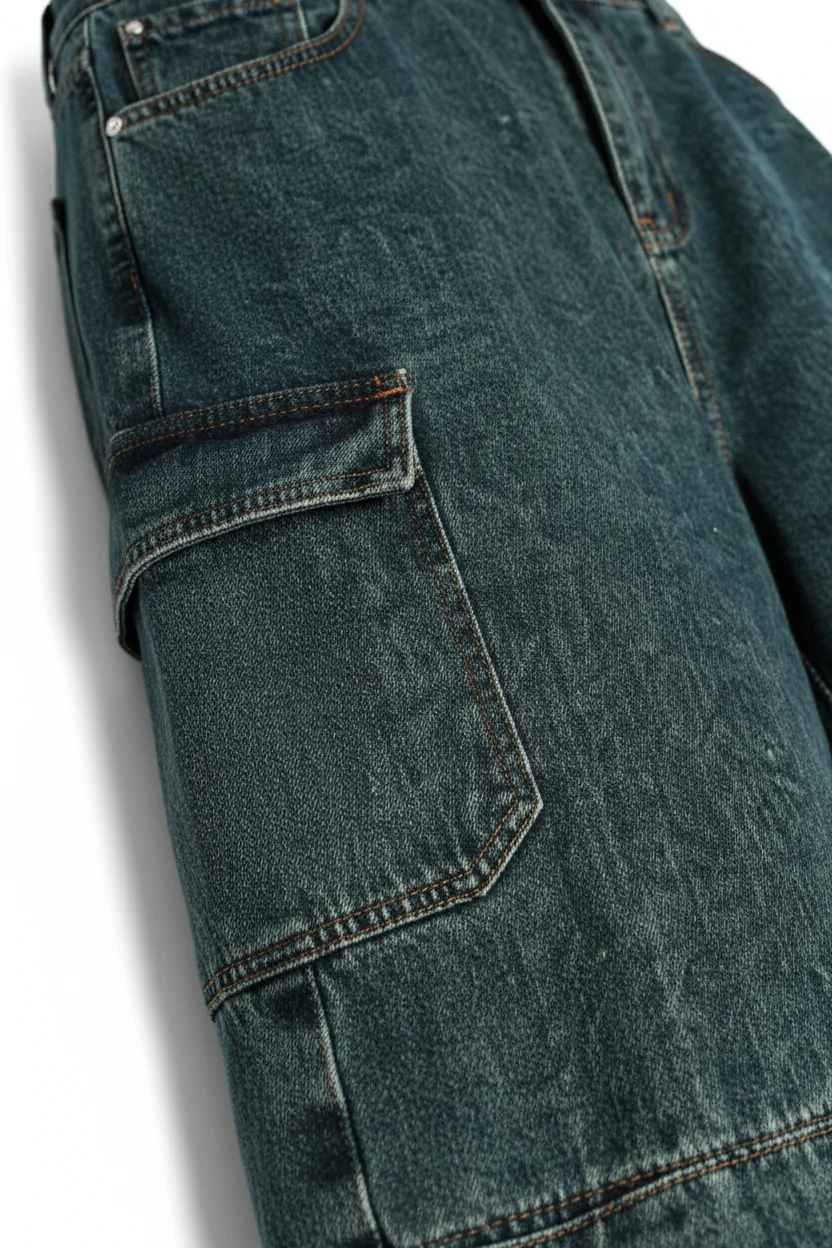 NOISSEY Vintage Washed Deep Blue Heavyweight Utility Straight-Leg Denim Pants - Image 8