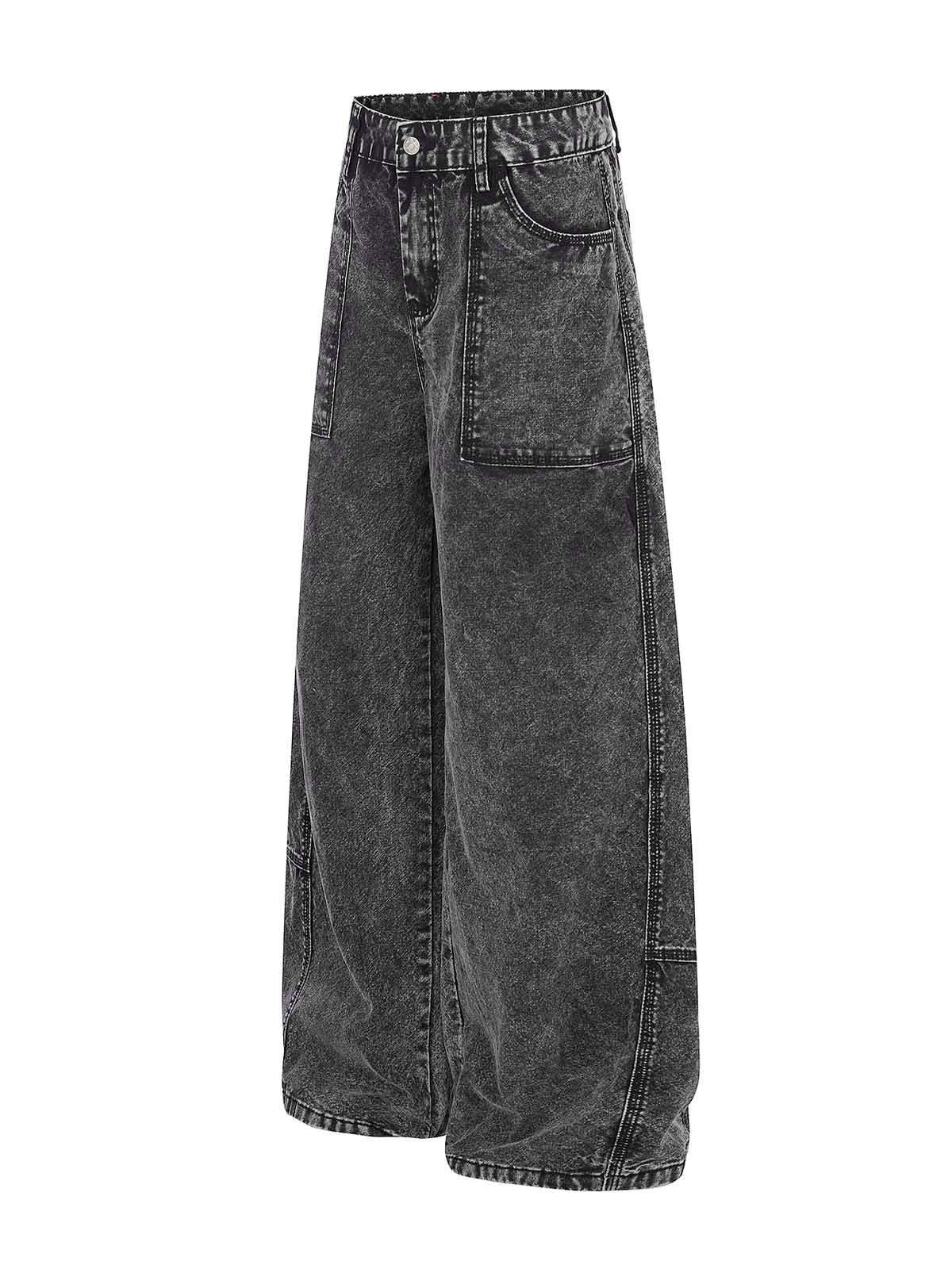 NOISSEY VINTAGE WASHED DOUBLE-POCKET WIDE-LEG BAGGY JEANS - Image 3