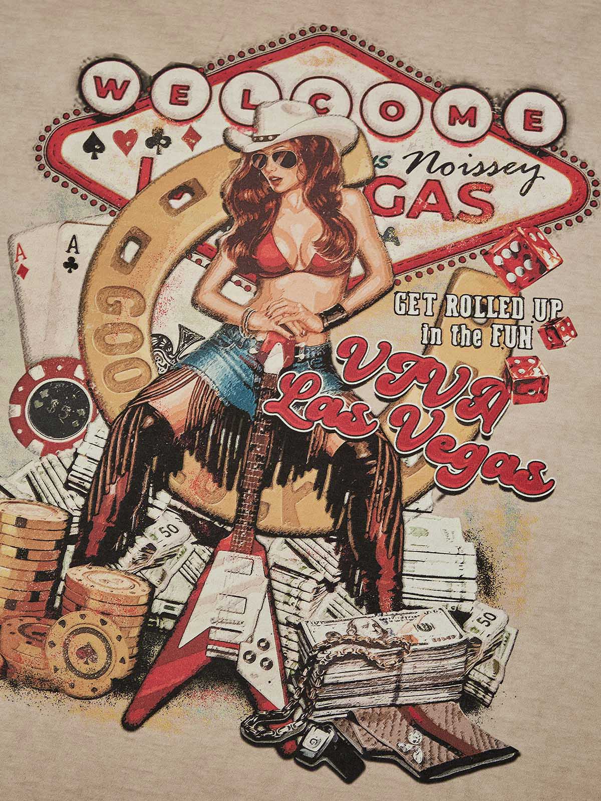 NOISSEY "Viva Las Vegas" Vintage Graphic Tee - Retro Cowgirl & Casino Art Print T-Shirt - Image 2
