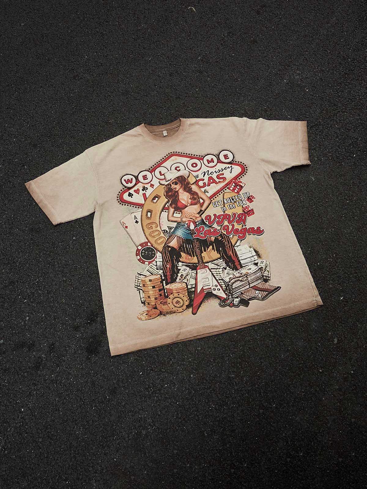 NOISSEY "Viva Las Vegas" Vintage Graphic Tee - Retro Cowgirl & Casino Art Print T-Shirt - Image 3