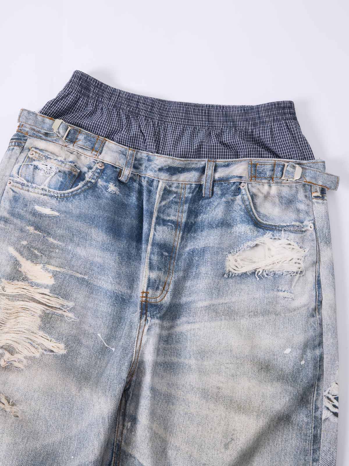 NOISSEY WEST COAST DOUBLE WAIST - DISTRESSED DENIM TEXTURE PANTS - Image 3