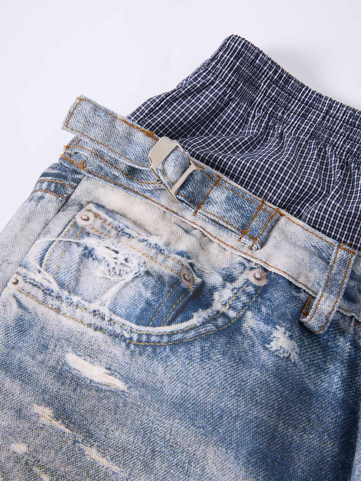NOISSEY WEST COAST DOUBLE WAIST - DISTRESSED DENIM TEXTURE PANTS - Image 4