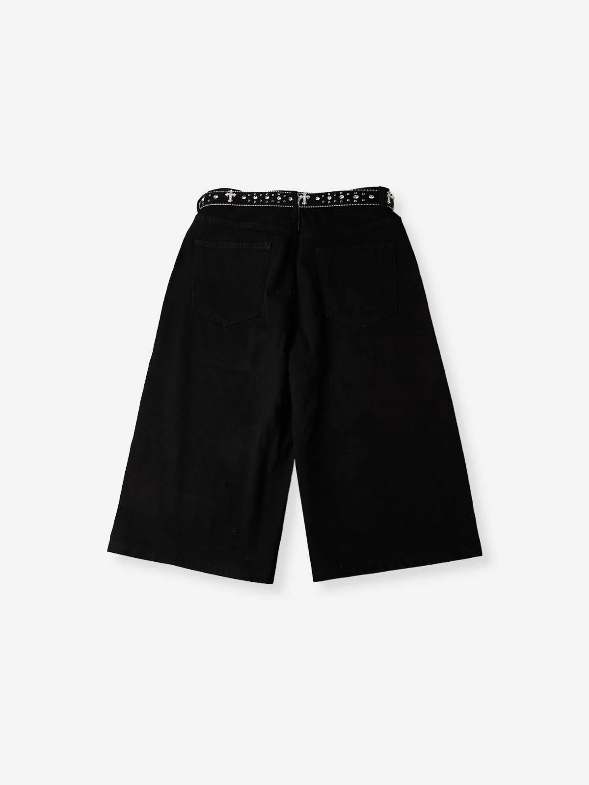 NOISSEY Western Belted Vintage Wash Boxy Denim Culottes - Onyx Black - Image 7