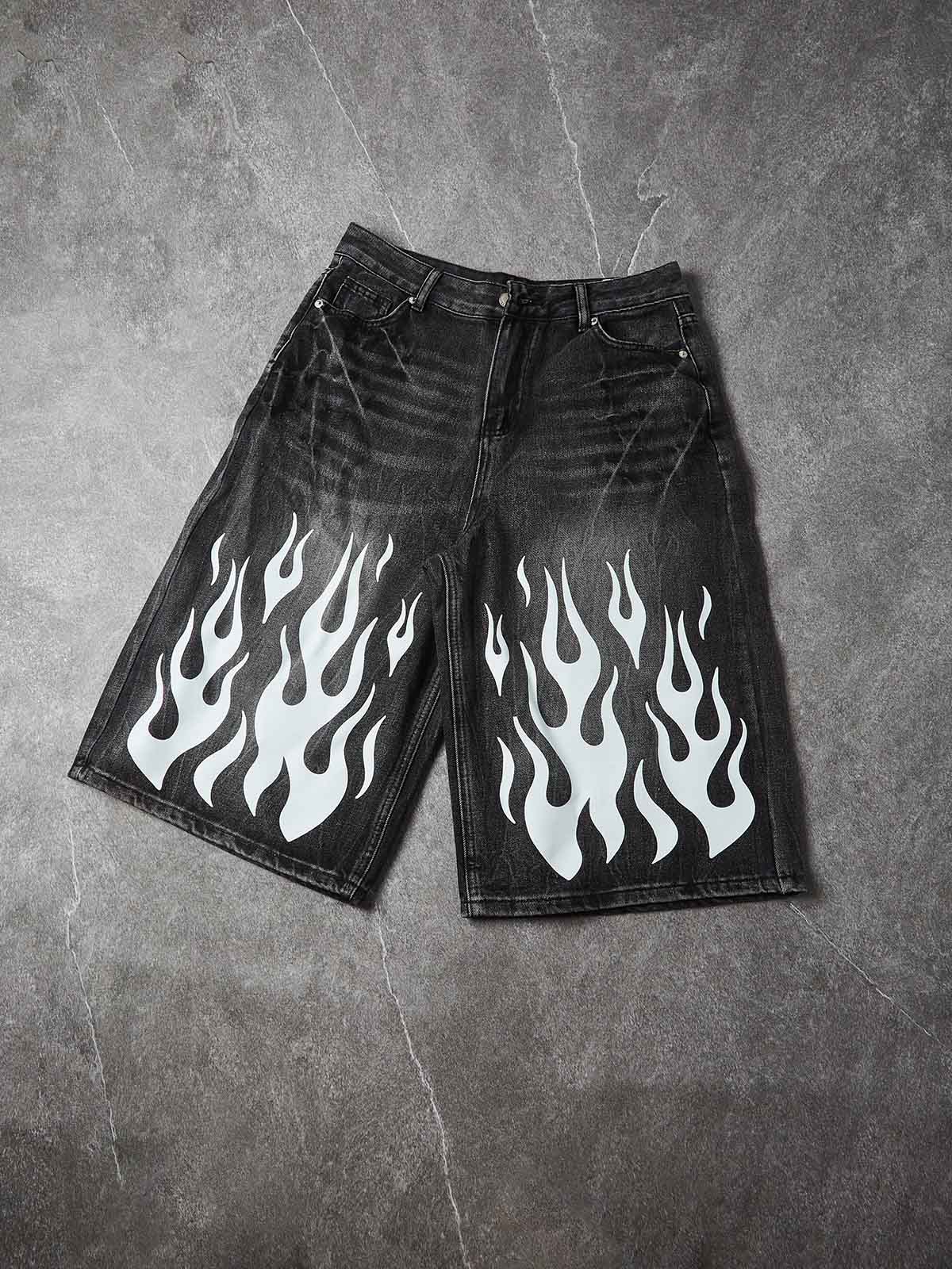 NOISSEY "White Flame" Graphic Distressed Heavyweight Denim Shorts - Image 2