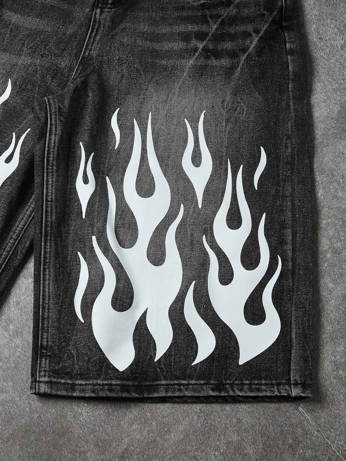 NOISSEY "White Flame" Graphic Distressed Heavyweight Denim Shorts - Image 3