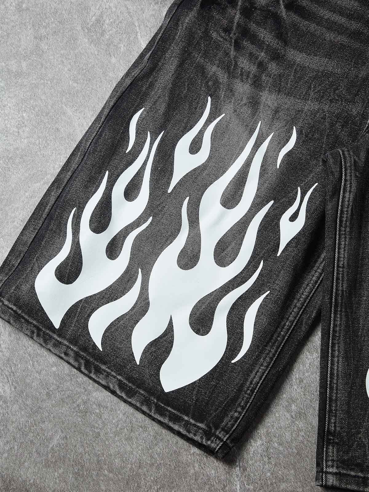 NOISSEY "White Flame" Graphic Distressed Heavyweight Denim Shorts - Image 4