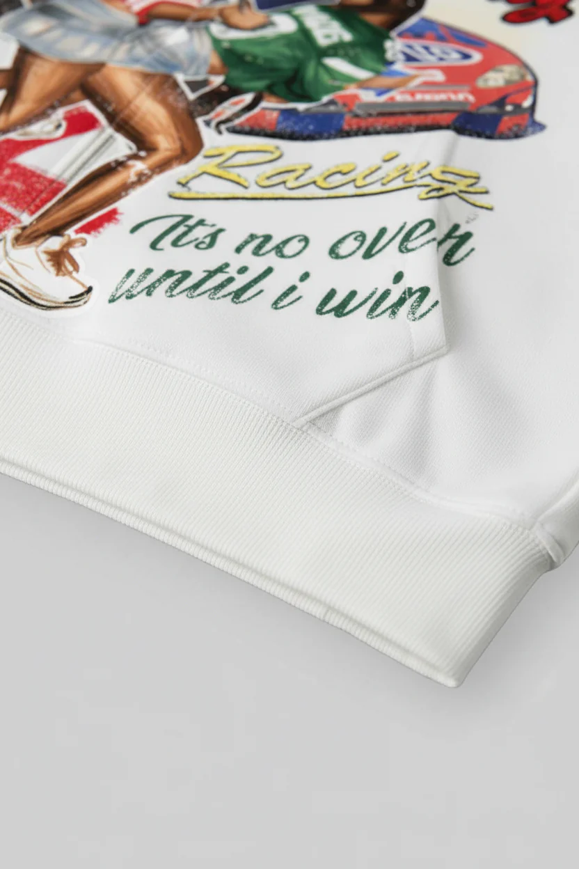 NOISSEY "Win The Day" Racing Culture Figure Graphic Zip-Up Hoodie - Racing White - Image 9