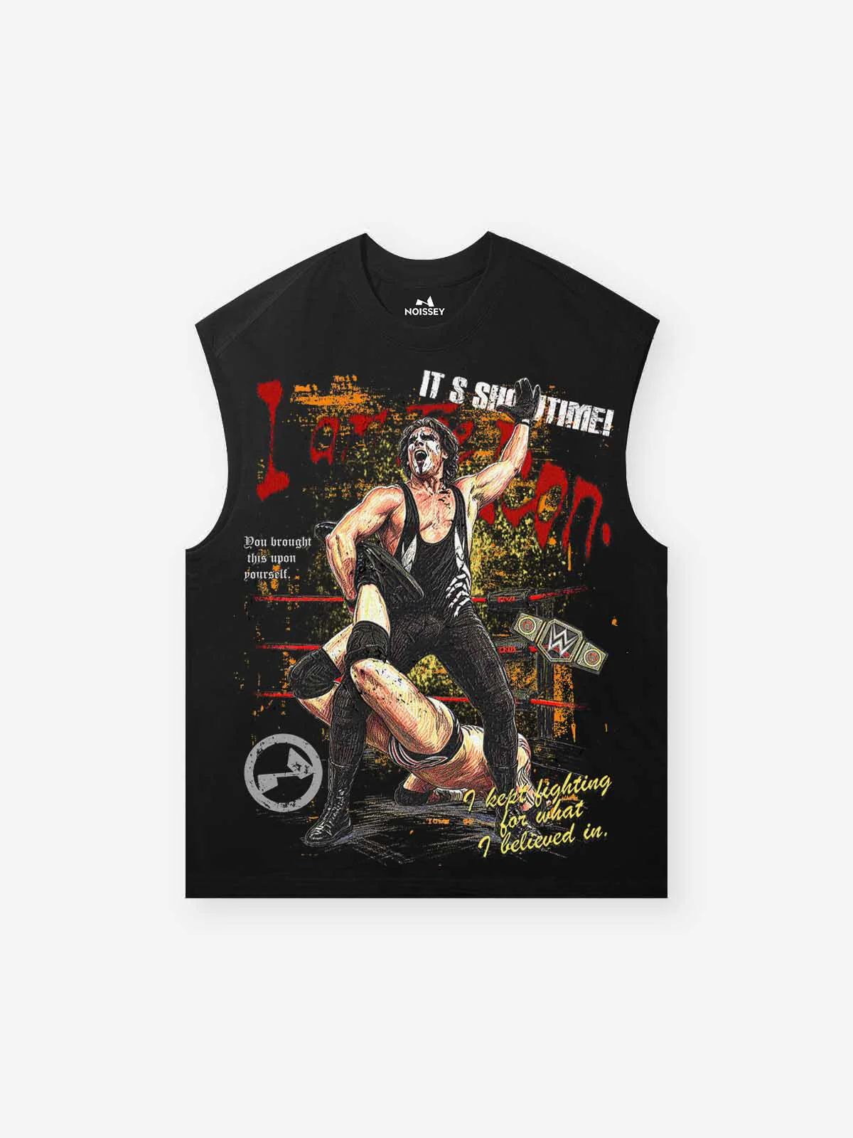 NOISSEY Wrestling Legend Vintage Portrait Muscle Tank Top - Onyx Black