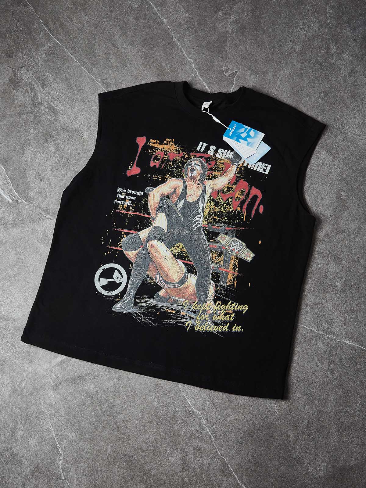 NOISSEY Wrestling Legend Vintage Portrait Muscle Tank Top - Onyx Black - Image 3