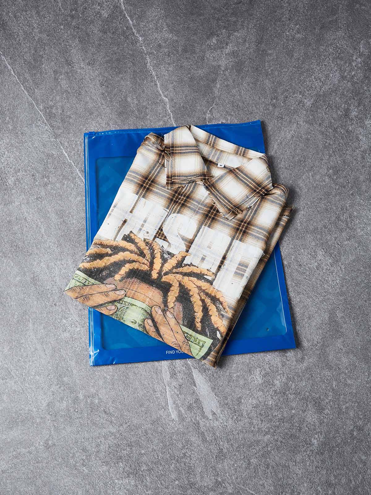 "OH SHIT" MONEY PORTRAIT SHIRT – ARCHIVAL CHECKERED OVERSIZED BUTTON-UP - Image 6