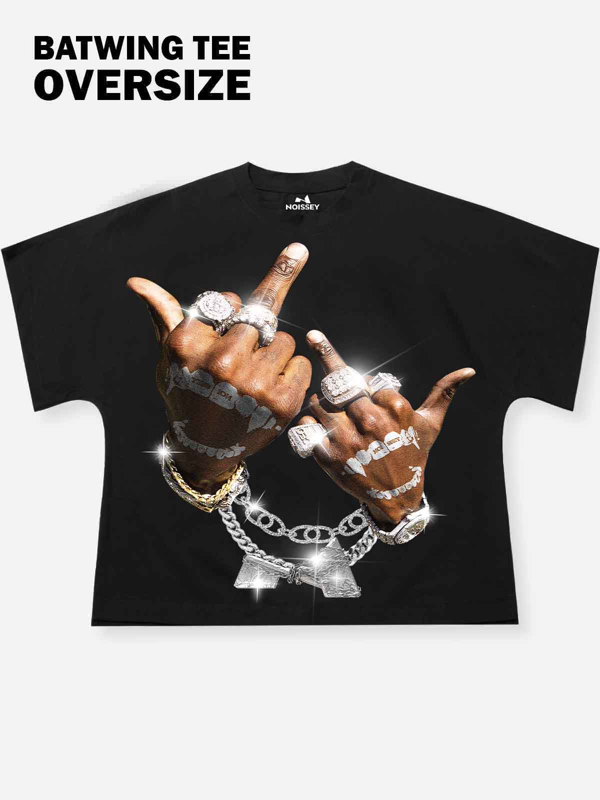 Oversized Batwing T-shirt with "Control power with Both Hands" Print - Image 3