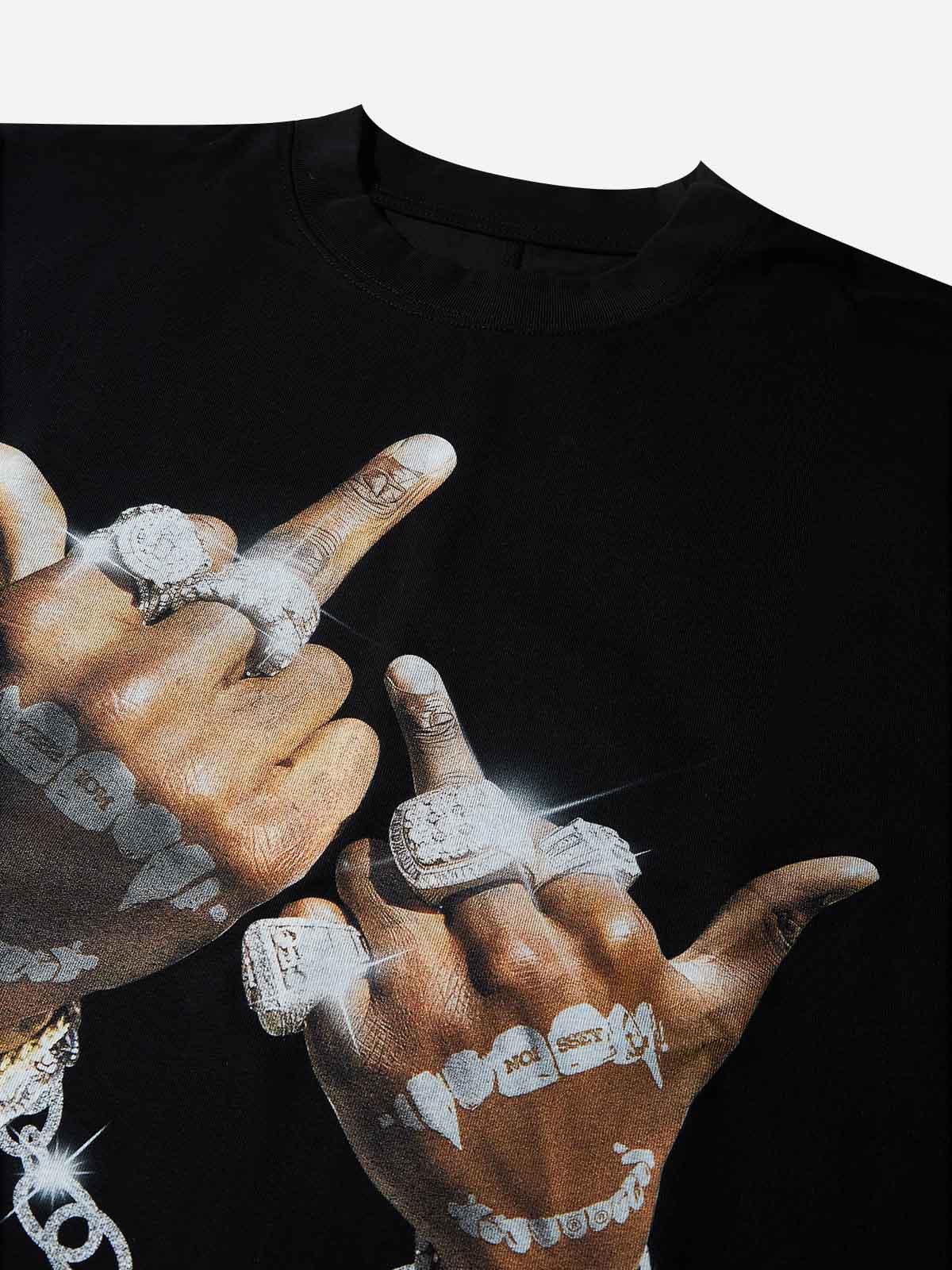 Oversized Batwing T-shirt with "Control power with Both Hands" Print - Image 5