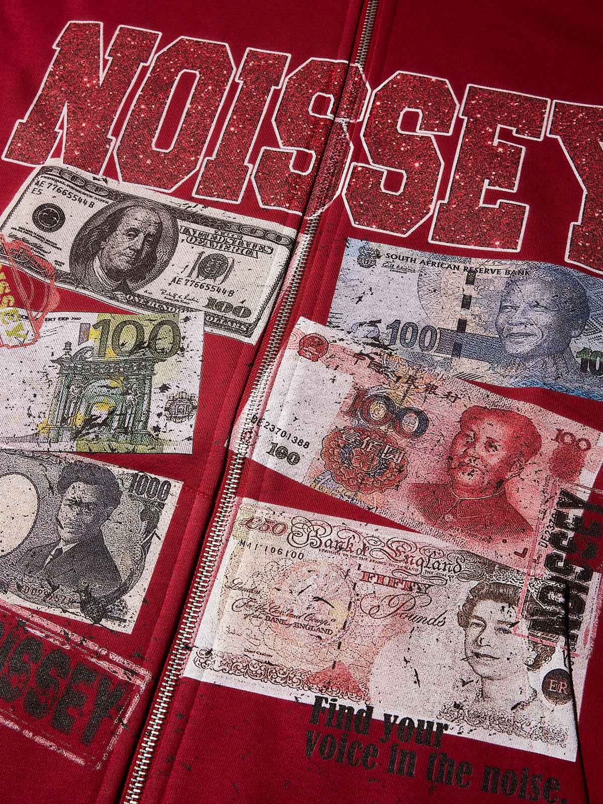 Own Noissey Own Money Glittering Red Print Hoodie - Image 4