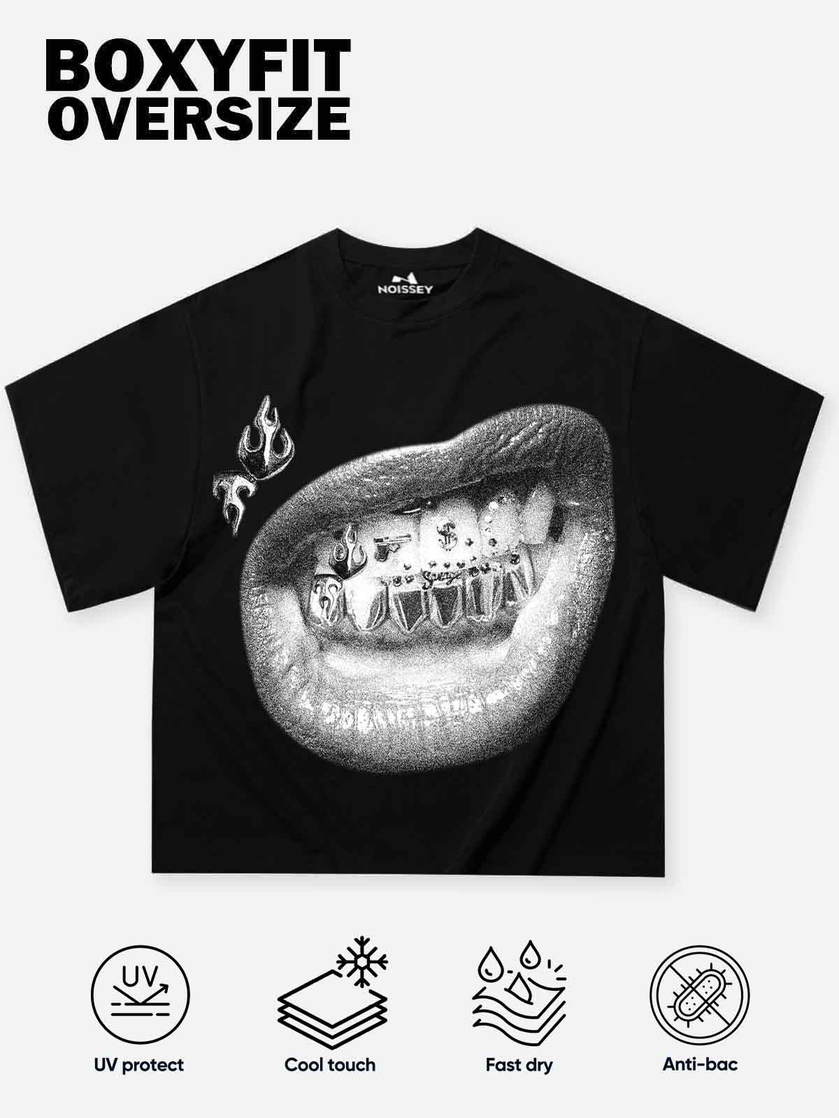 NOISSEY "Gun & Dice" Grillz Cooling Boxy Tee - Black - Image 4