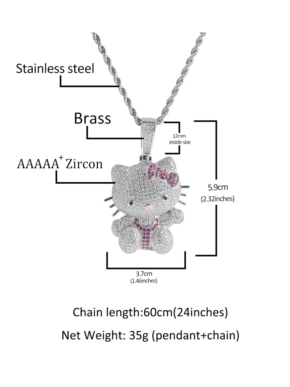 Pink Butterfly Kitty Diamond Pendant Necklace - Image 10
