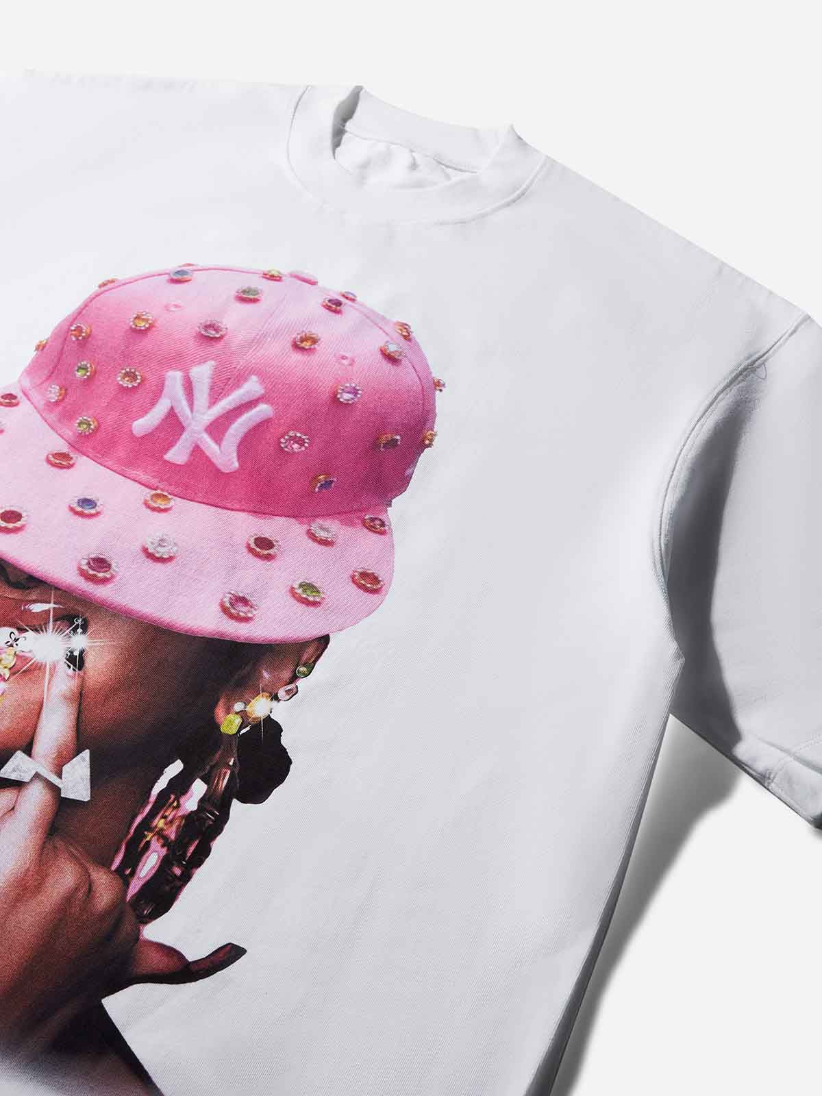 Pink Diamond-Hat Girl Character Print T-shirt - Image 6
