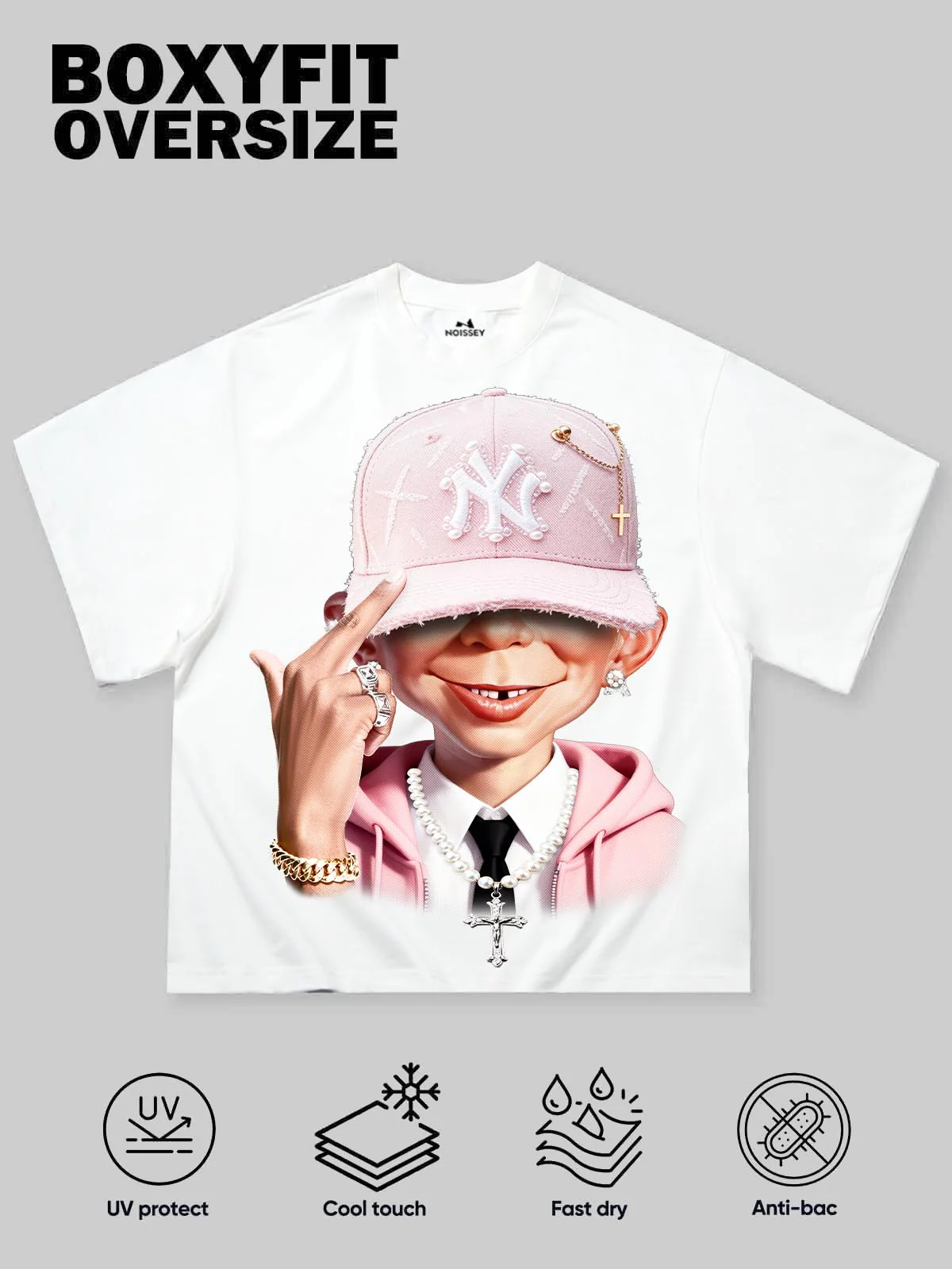 Pink gentleman bad boy print Boxy oversized T-shirt - Image 2