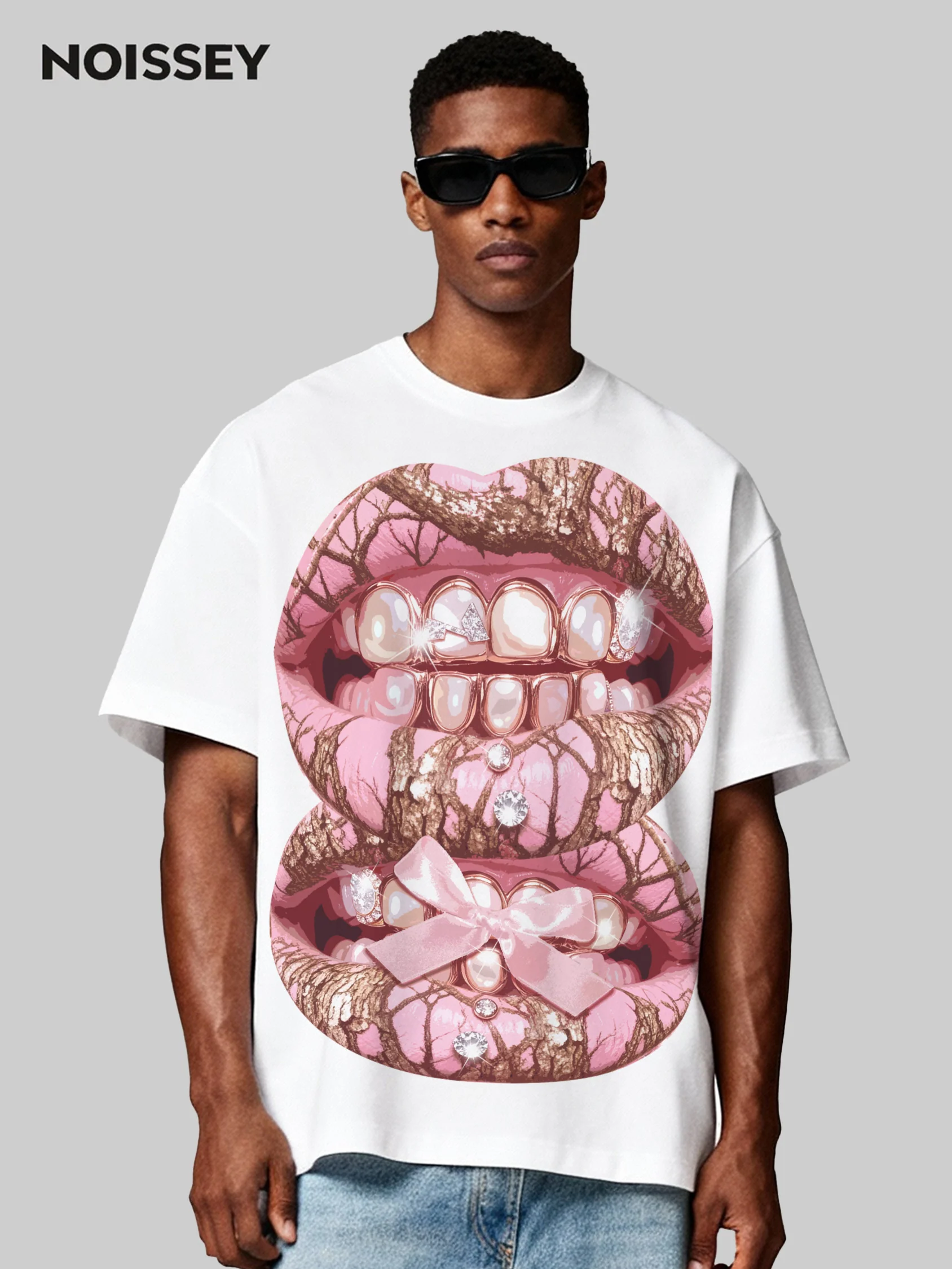 Pink Pearl Real Tree Art Grillz Print Boxy Oversized T-shirt - Image 2