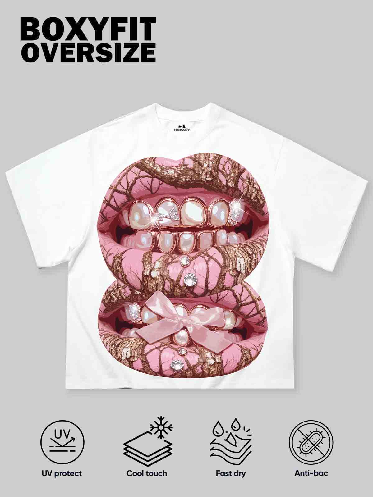 Pink Pearl Real Tree Art Grillz Print Boxy Oversized T-shirt - Image 3