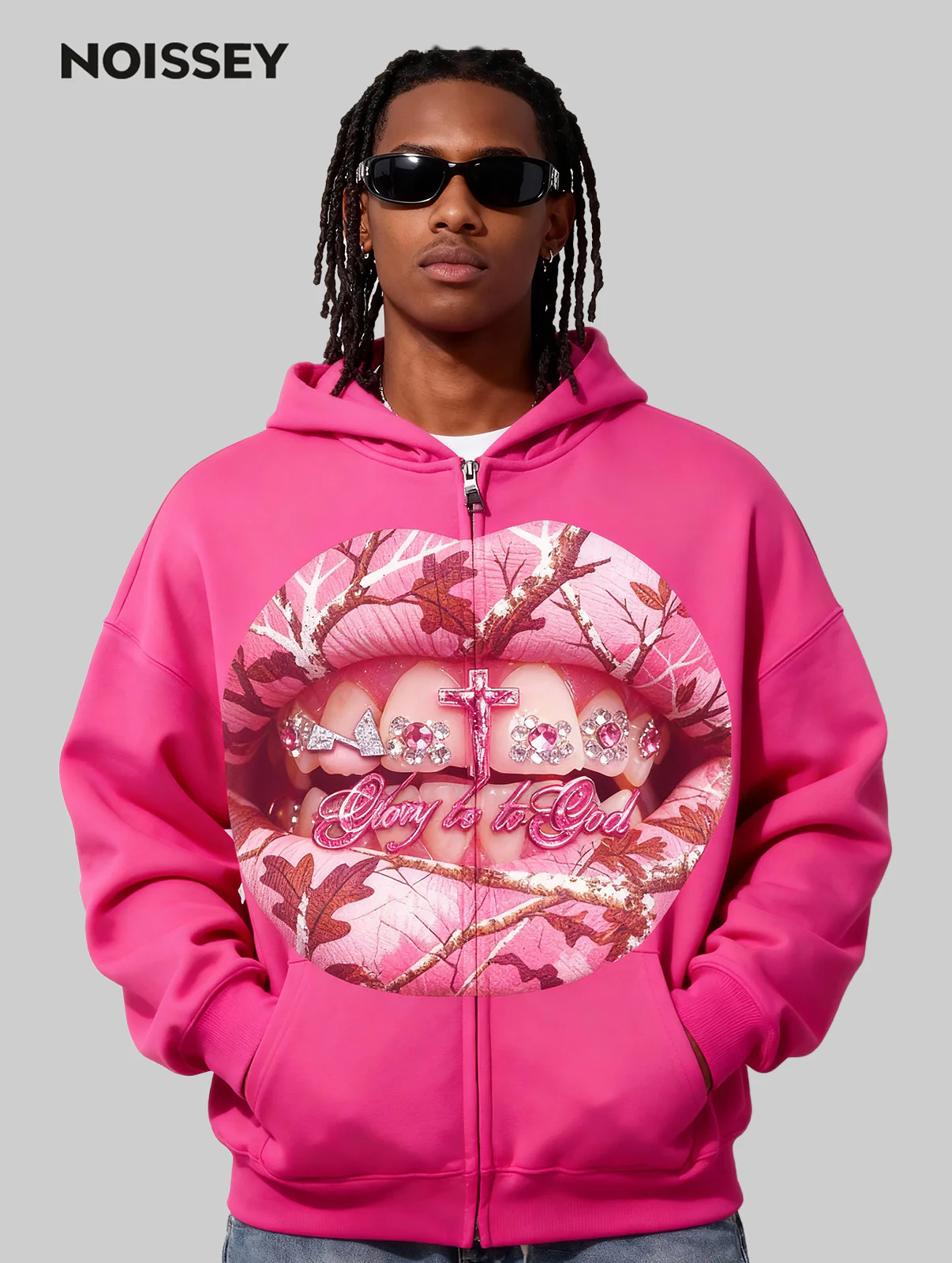 Pink Real tree Artistic Camouflage Print Warm Hoodie - Image 2