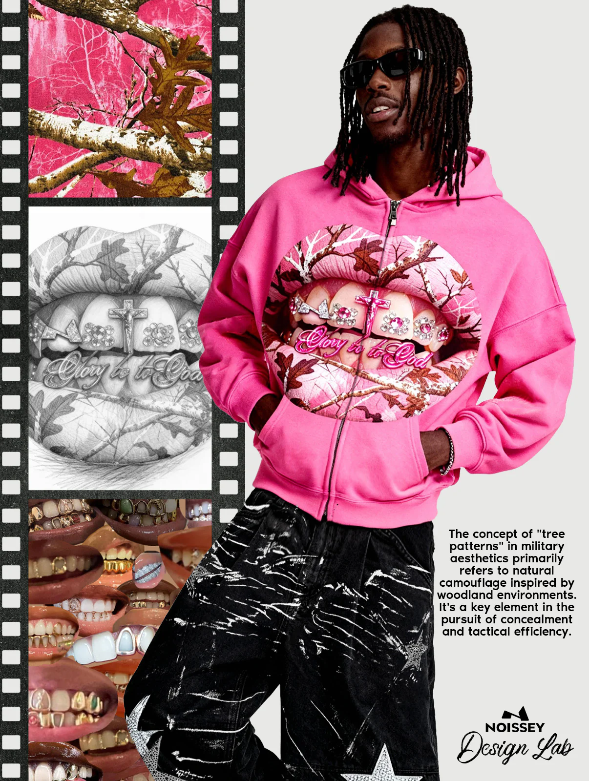 Pink Real tree Artistic Camouflage Print Warm Hoodie - Image 4