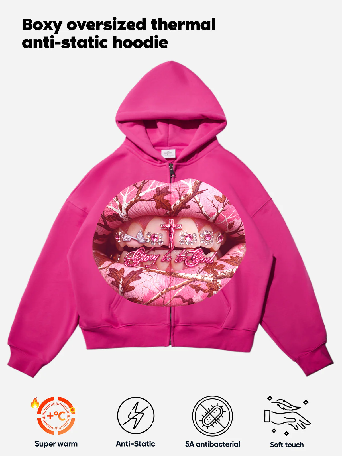 Pink Real tree Artistic Camouflage Print Warm Hoodie - Image 5