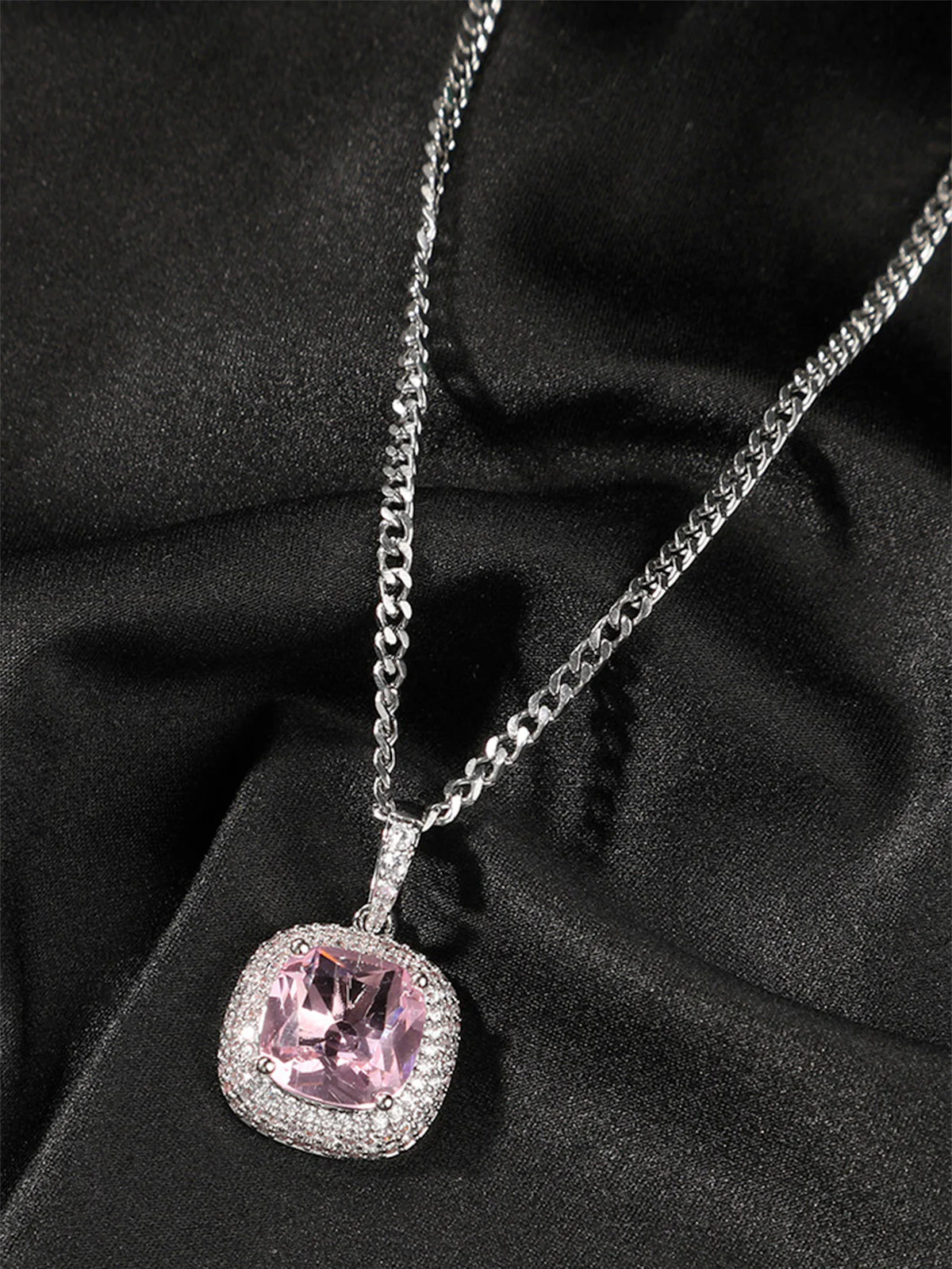 Pink square gemstone Necklace - Image 4