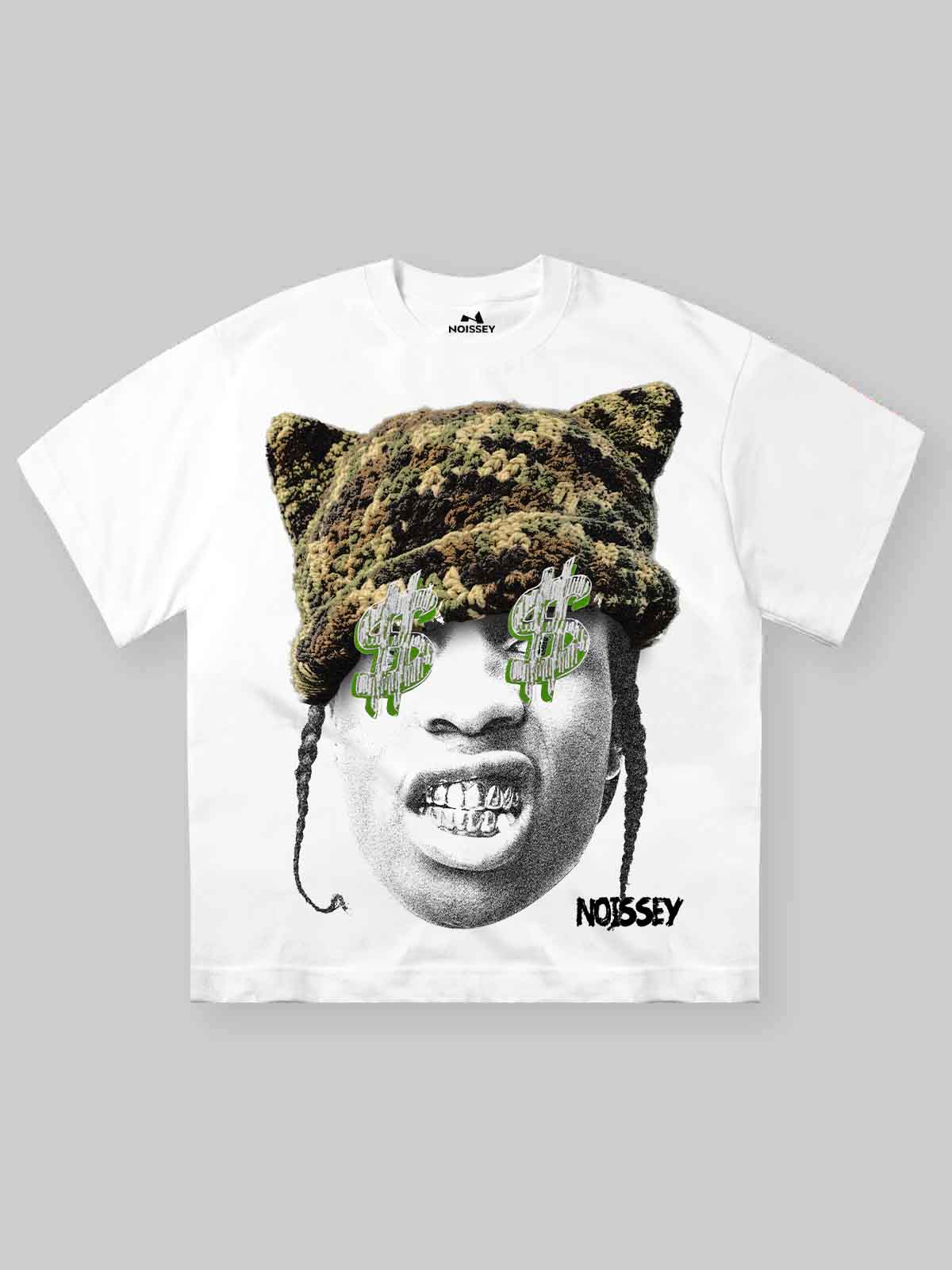 Noissey "Street Vision" Tee – Camo Cat-Ear & Money Eyes Graphic
