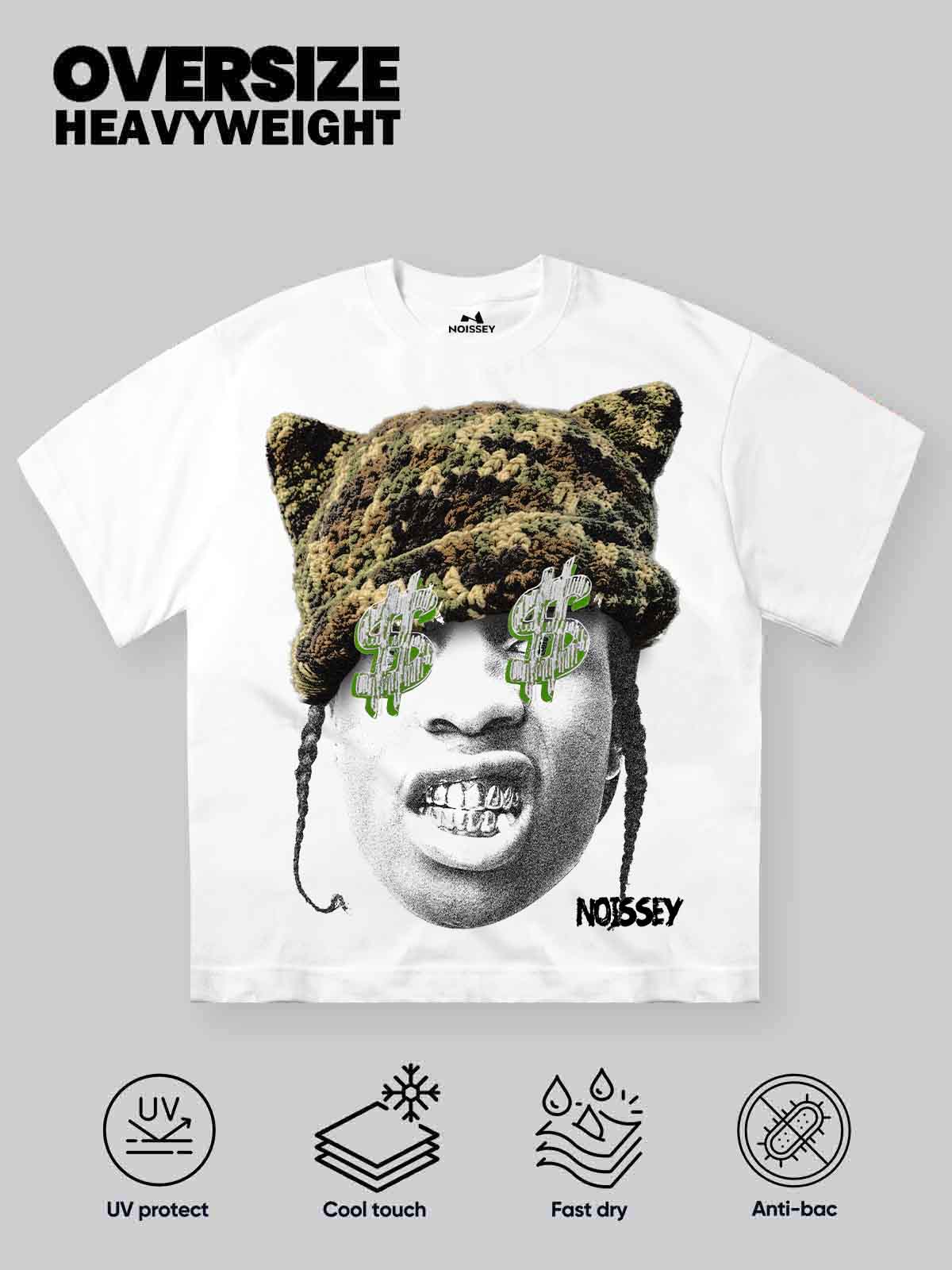 Noissey "Street Vision" Tee – Camo Cat-Ear & Money Eyes Graphic - Image 2