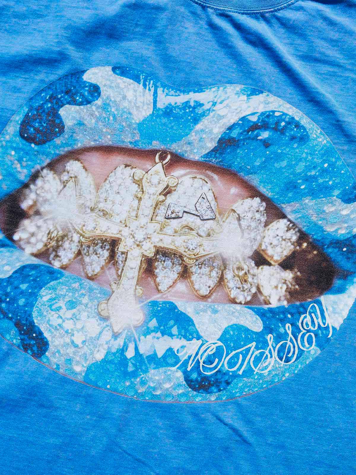 Noissey "Icy Blue" Grillz Graphic Tee – Wash Oversized T-Shirt with Diamond Camo Print - Image 3