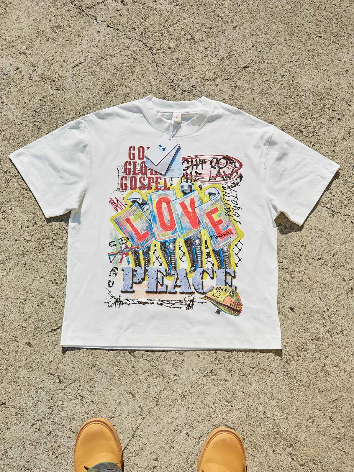 Noissey "LOVE & PEACE" Graffiti Statement Tee – Streetwear Graphic Art - Image 6