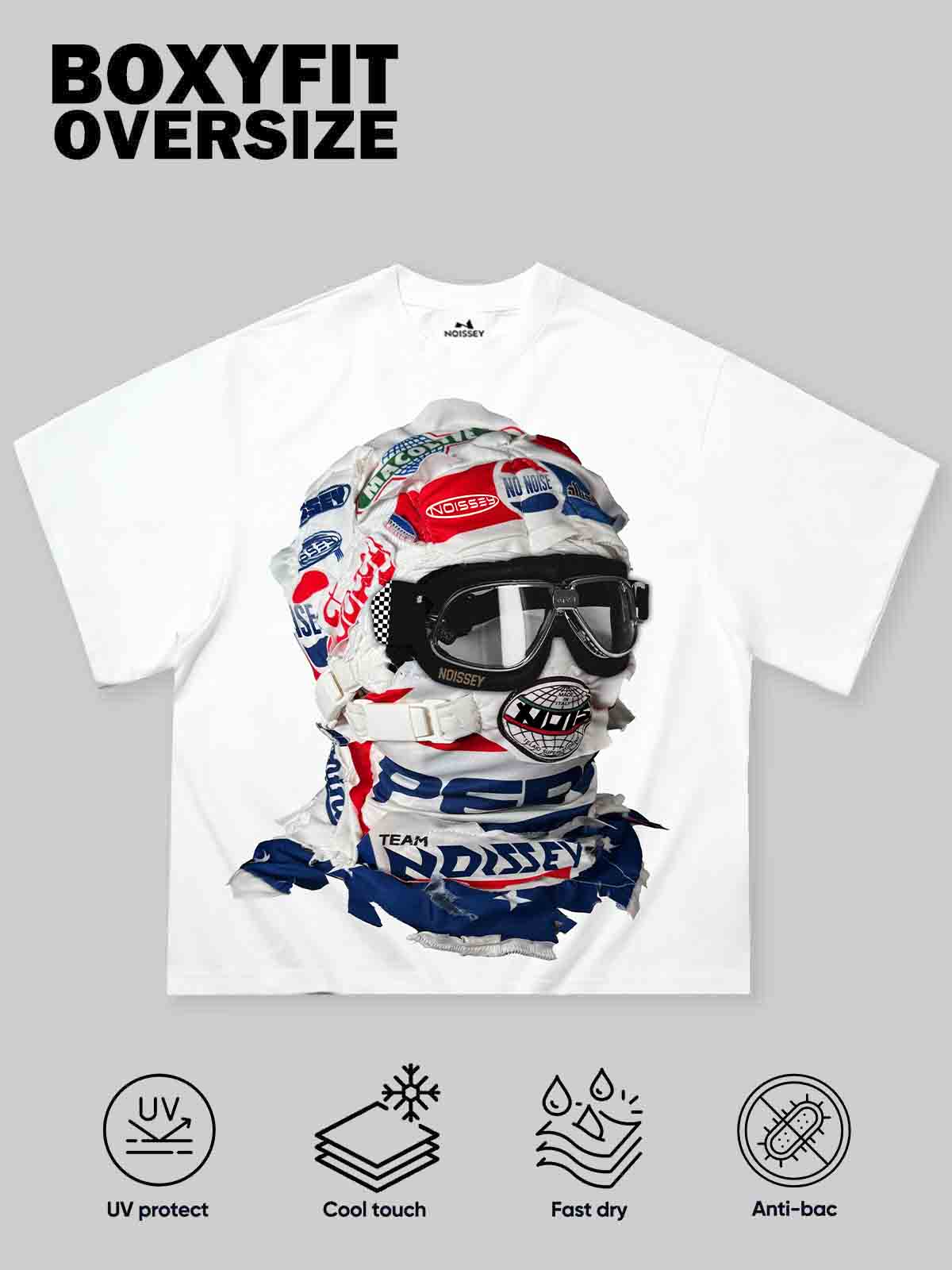 Racing-Inspired Tech Headgear Printed Boxy Oversized T-shirt - Image 2