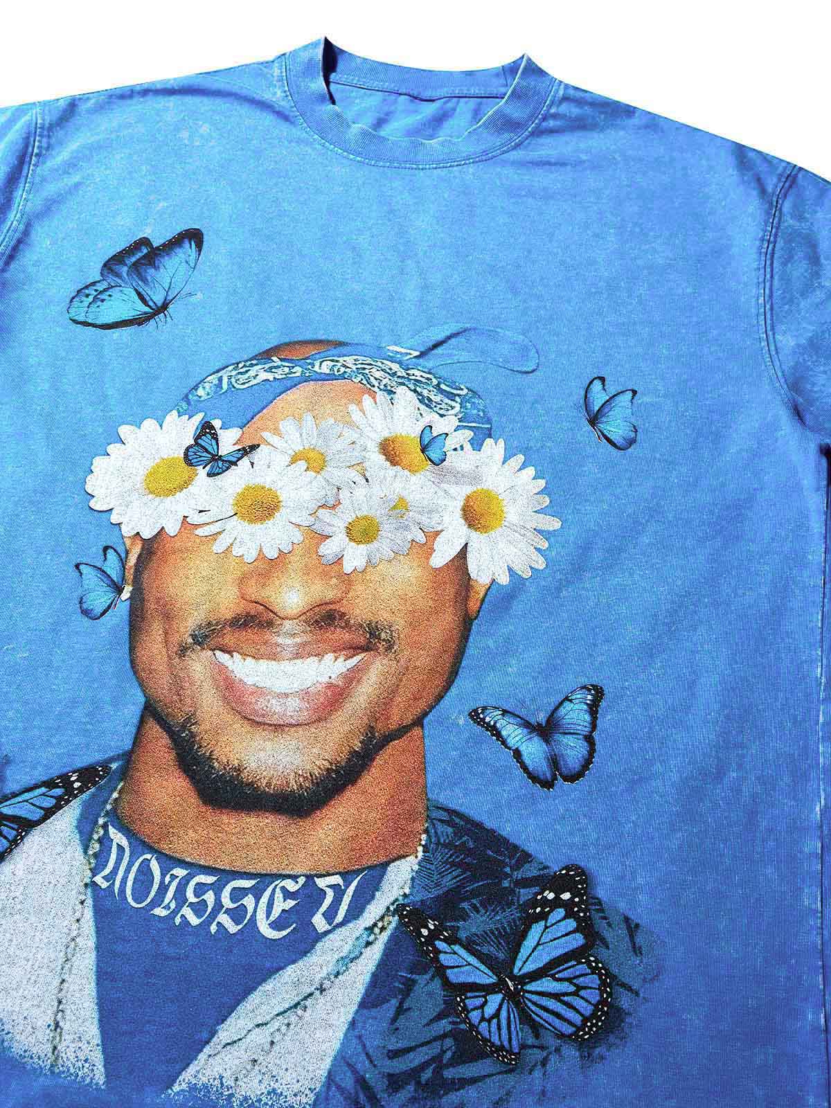 Rap Star Blue Washed Art Print T-Shirt - Image 3