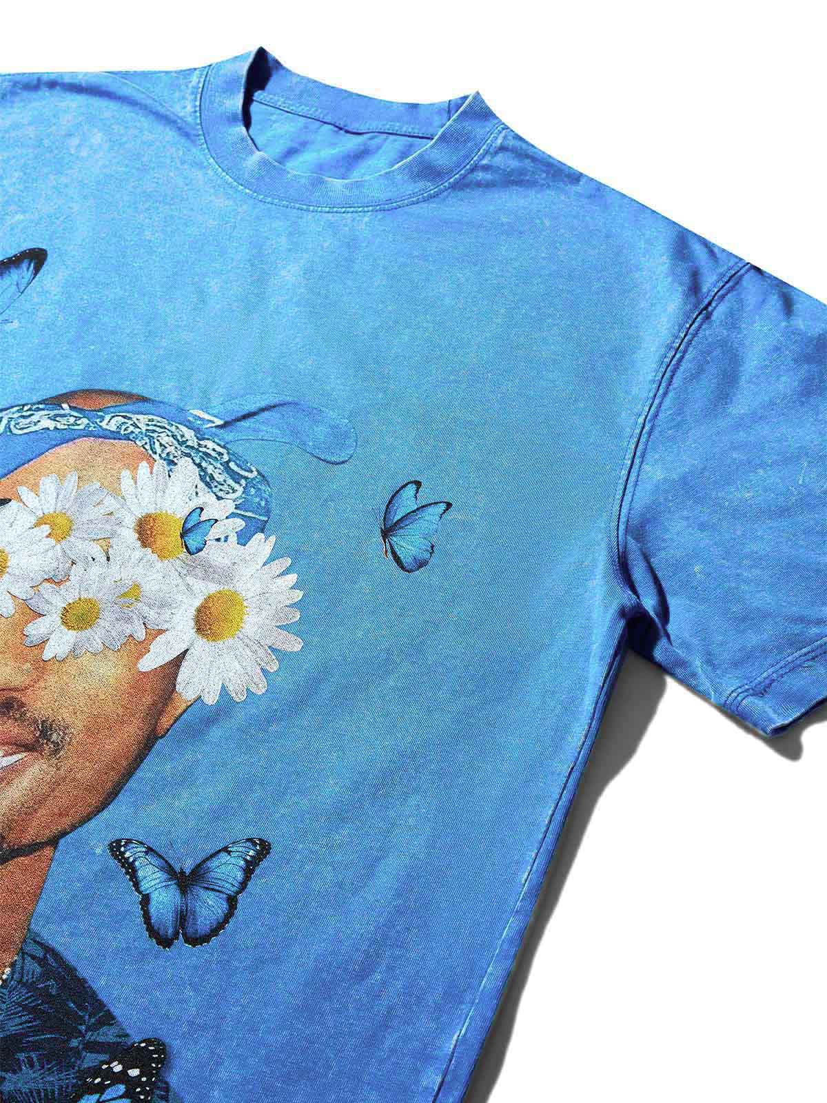 Rap Star Blue Washed Art Print T-Shirt - Image 4