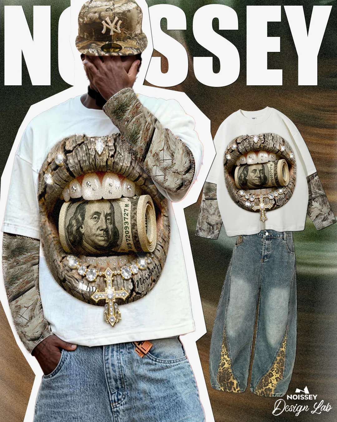Real tree-Pattern Lip Jewel Biting Money Camouflage Print Long-Sleeve - Image 8