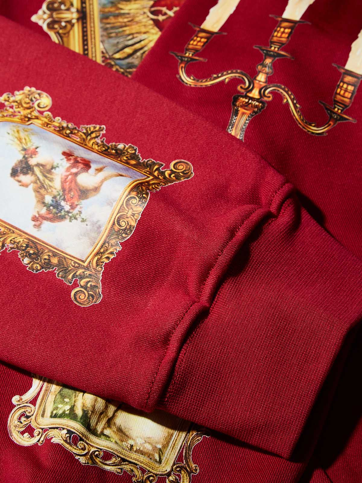 Red Hoodie Adorned with Religious Icons - Image 6