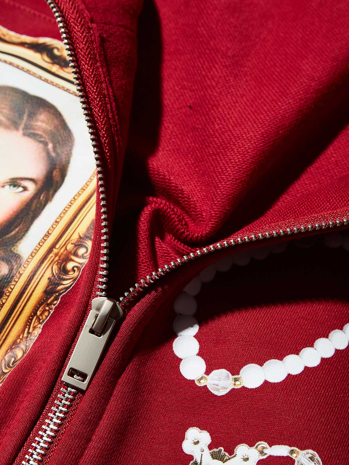 Red Hoodie Adorned with Religious Icons - Image 7