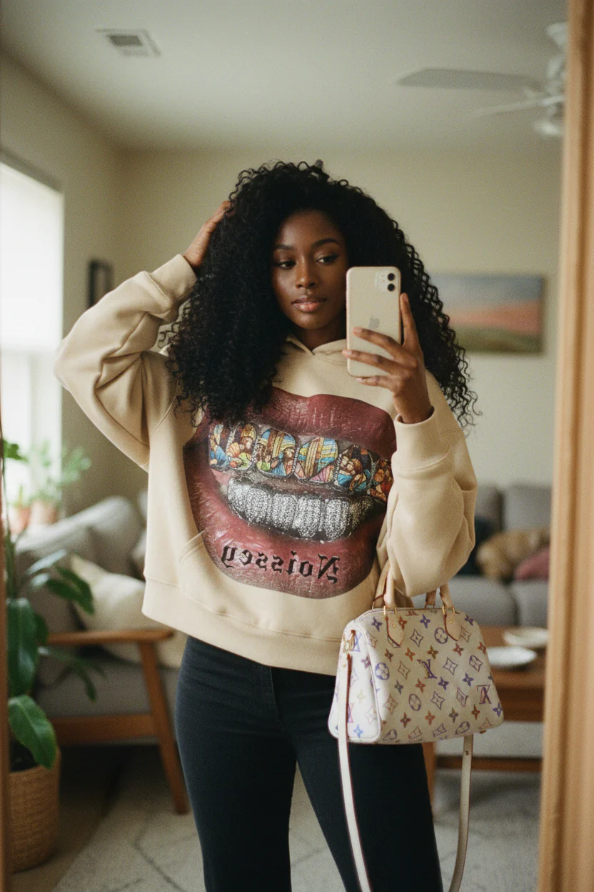 Religious Stained Glass Diamond Grill Print Boxy Hoodie - Image 5