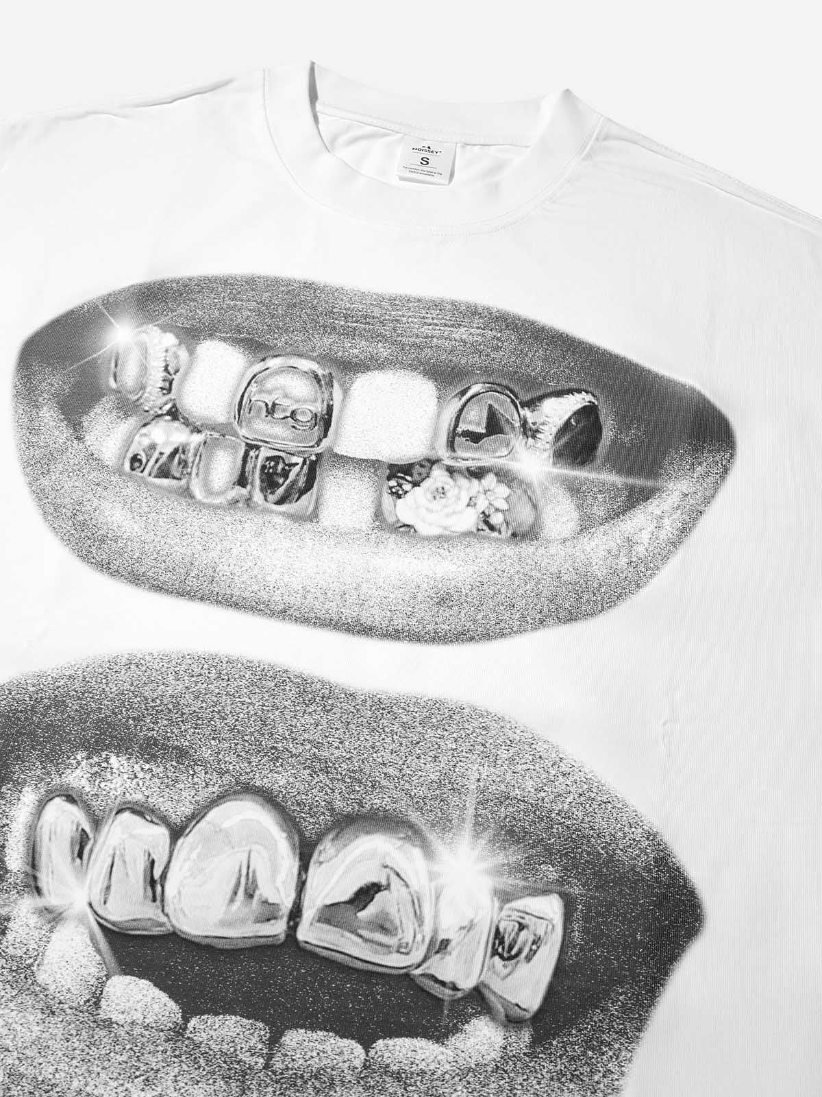 Boxy oversized T-shirt Retro Black Lips Grills Print - Image 6