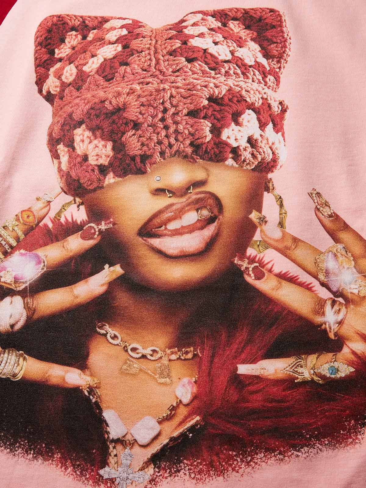 Rich Girl Cat-ear Hat Print pink Preppy T-shirt - Image 4