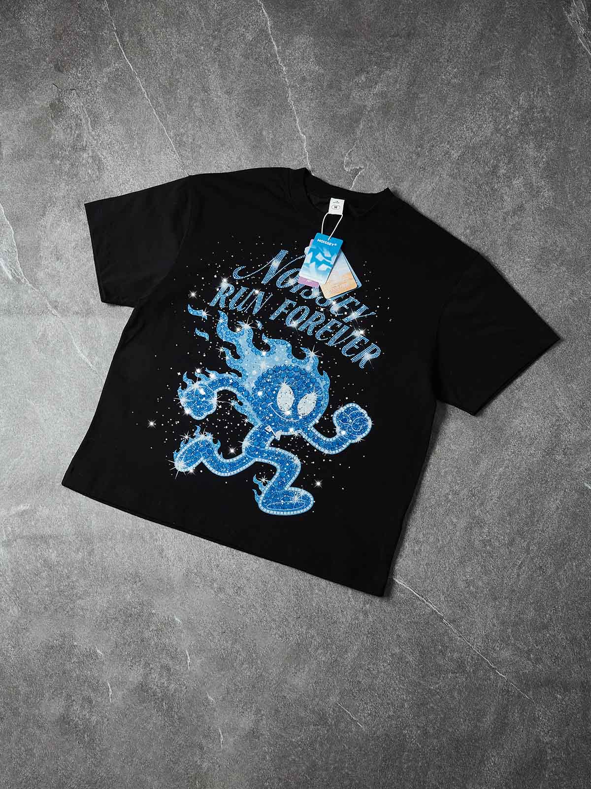 NOISSEY "RUN FOREVER" RHINESTONE ART - SHIMMERING OVERSIZED TEE - Image 6