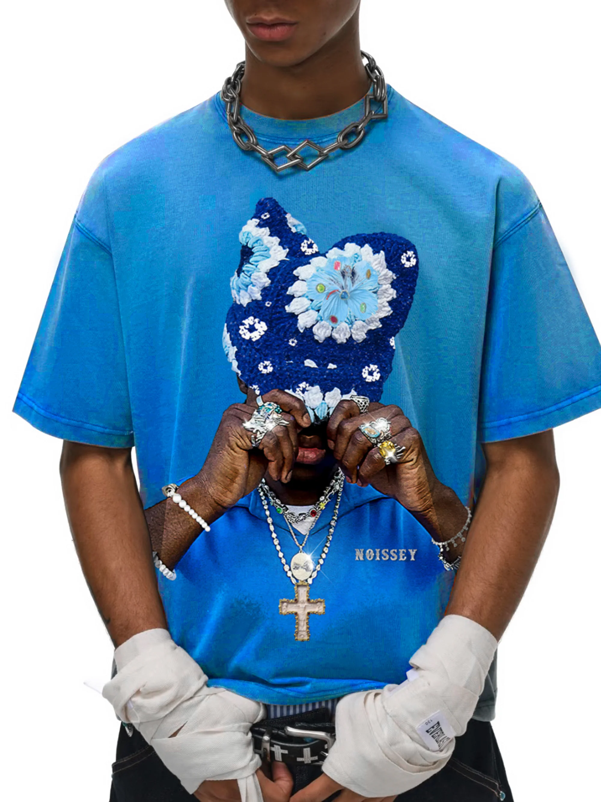 NOISSEY Sapphire Blue Vintage Wash "Beanie Portrait" Standard Fit Tee - Image 4