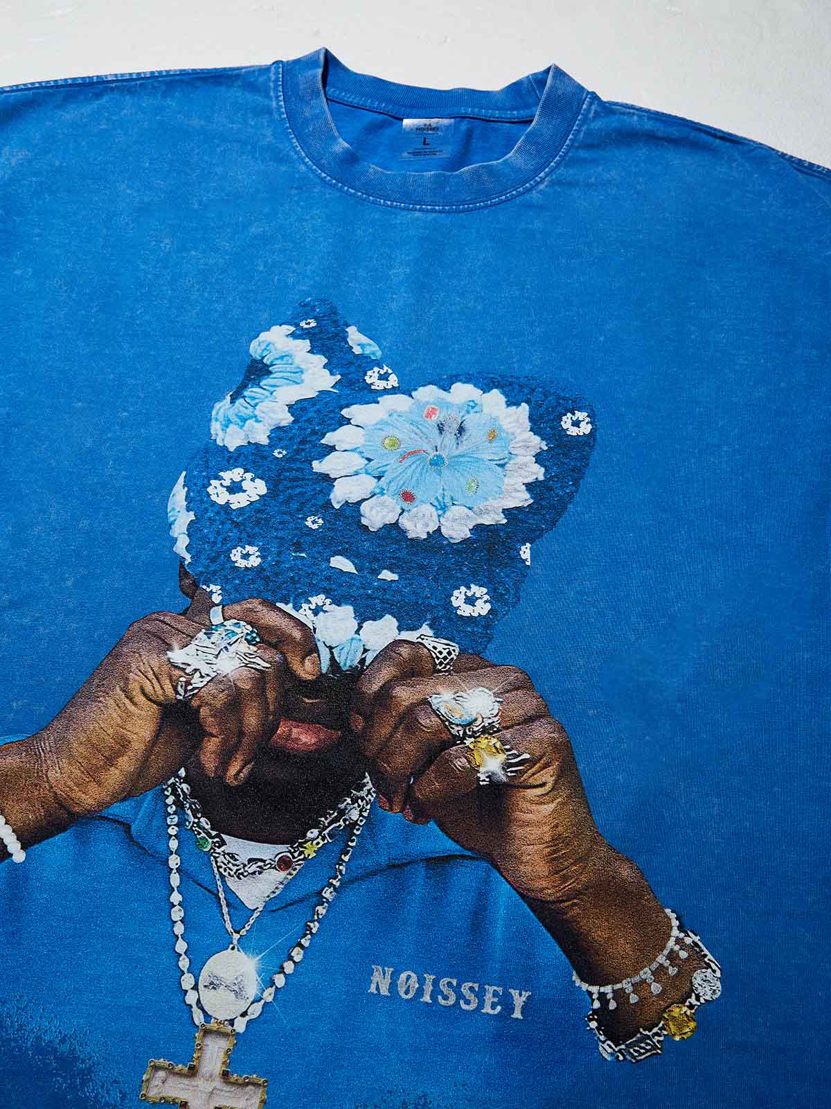 NOISSEY Sapphire Blue Vintage Wash "Beanie Portrait" Standard Fit Tee - Image 7
