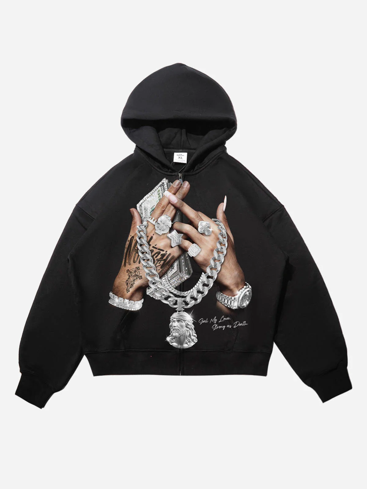 NOISSEY "Seal My Love" Jesus Piece Thermal Zip-Up Hoodie