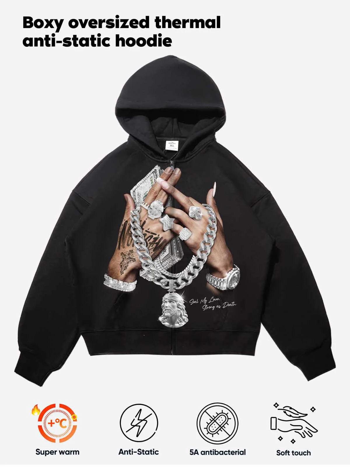 NOISSEY "Seal My Love" Jesus Piece Thermal Zip-Up Hoodie - Image 2