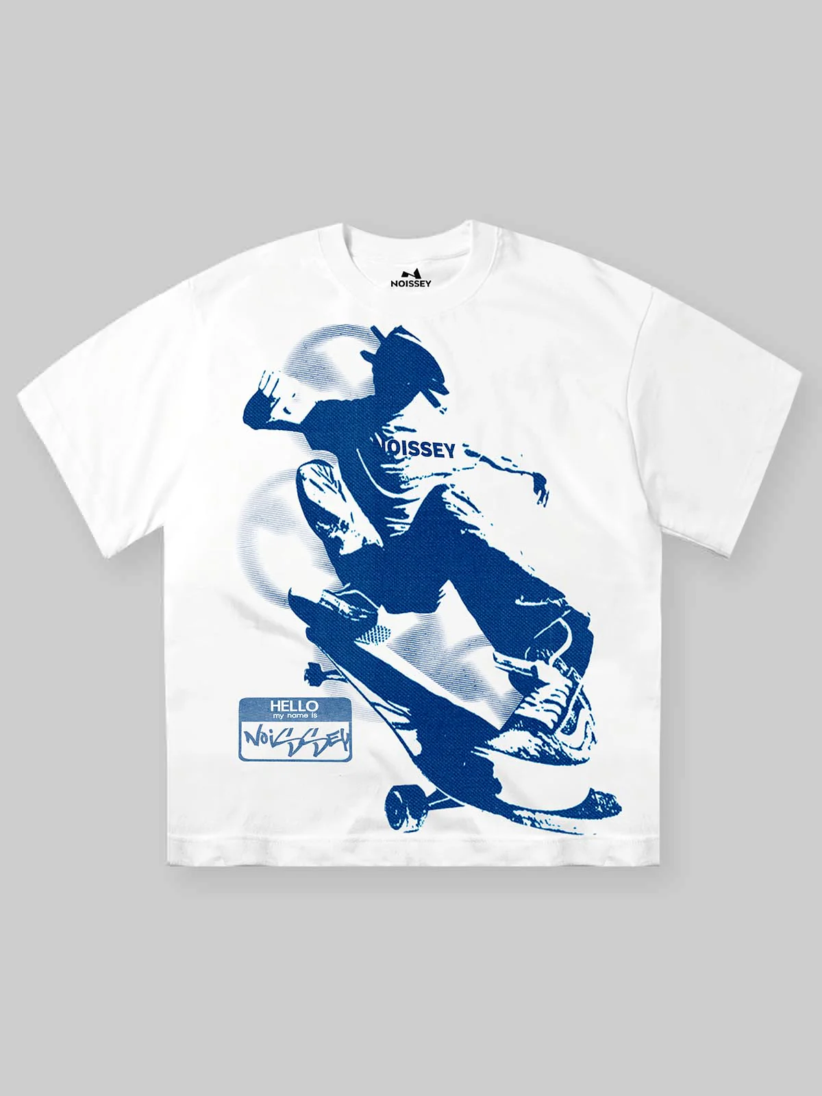 Skateboarding Teen in Motion Blueprint Monochrome Print T-shirt