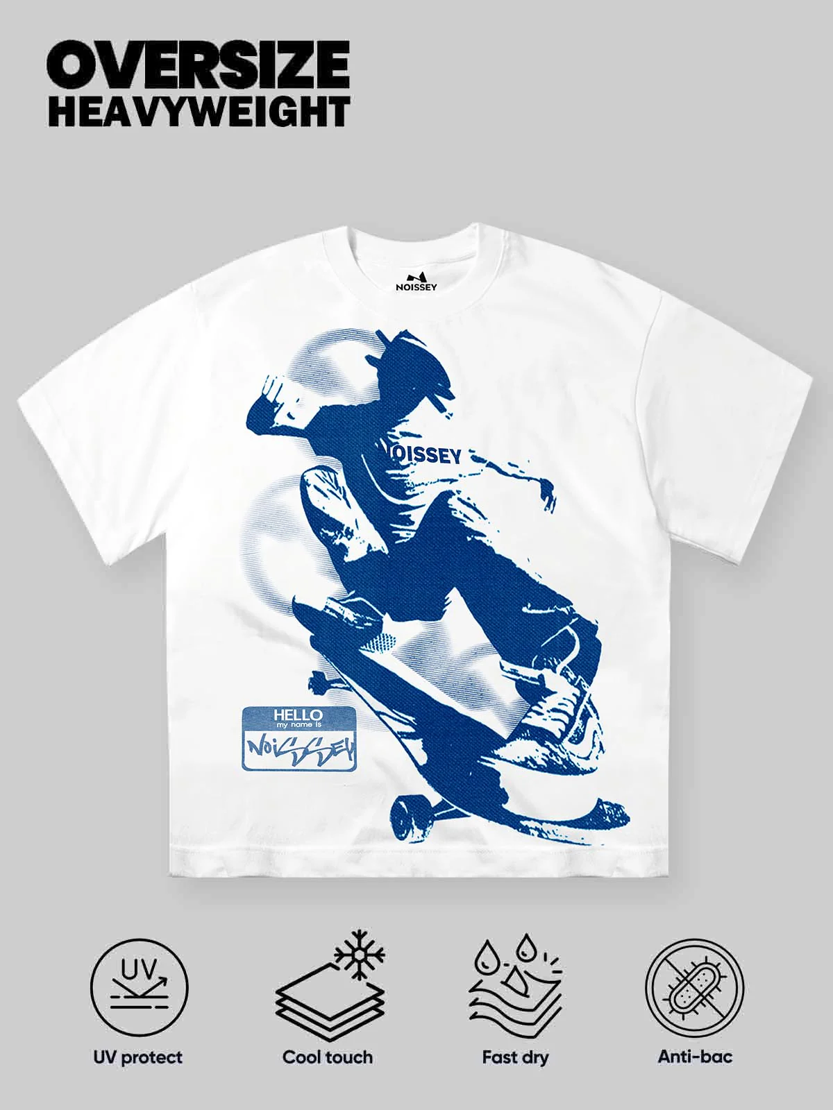 Skateboarding Teen in Motion Blueprint Monochrome Print T-shirt - Image 2