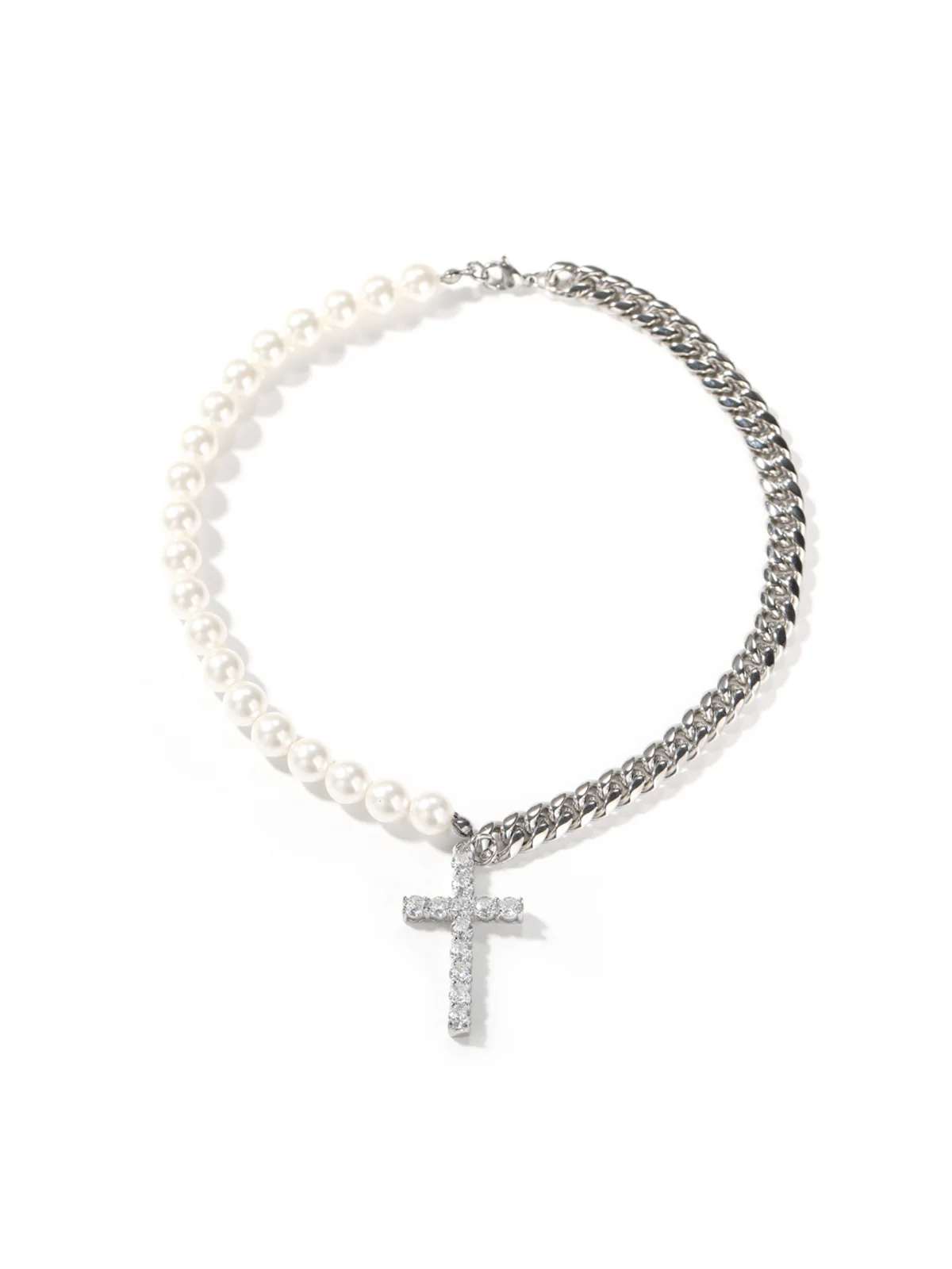 Stainless steel Cuban link and pearl combined Necklace - Image 4