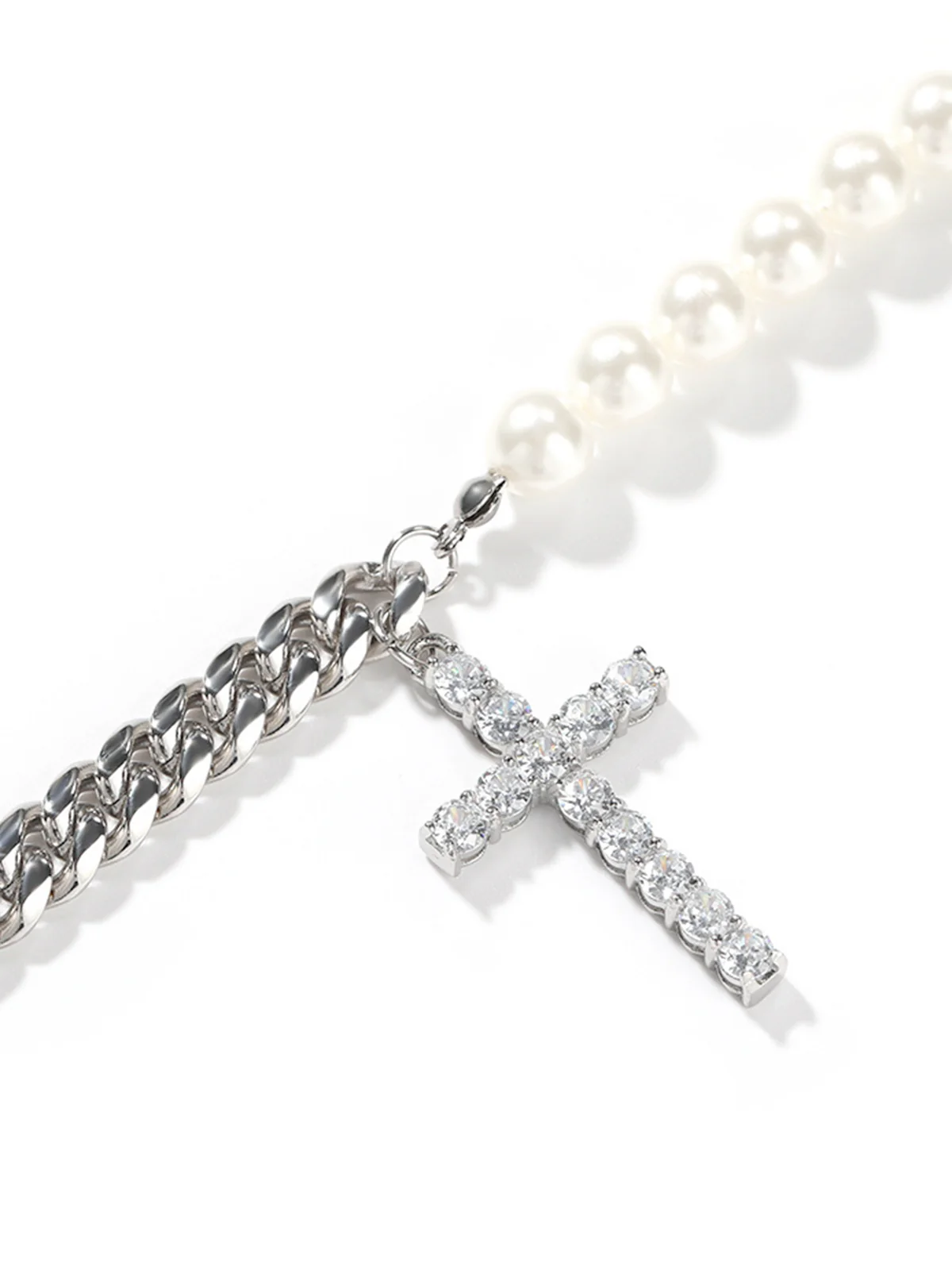 Stainless steel Cuban link and pearl combined Necklace - Image 7