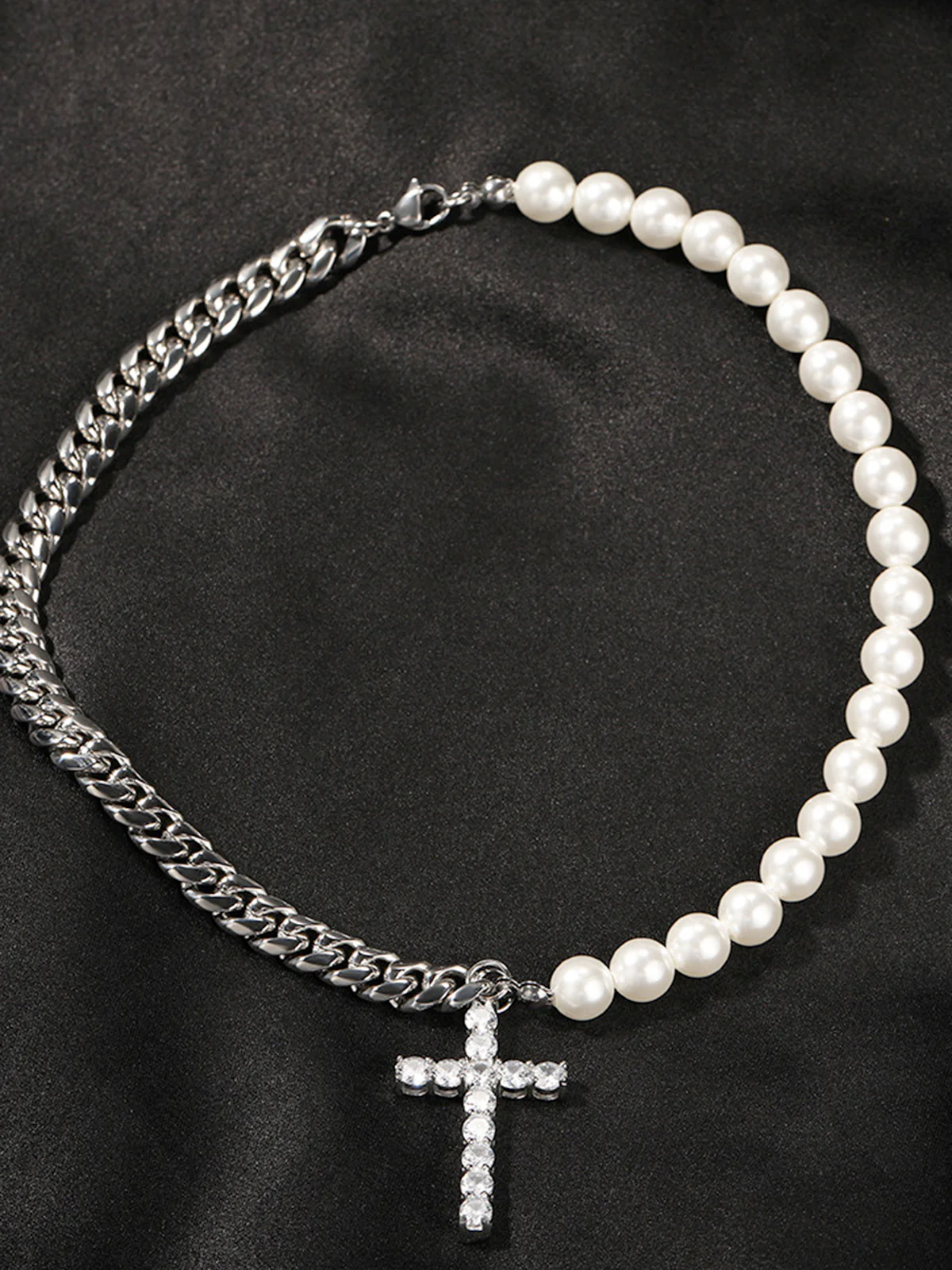 Stainless steel Cuban link and pearl combined Necklace - Image 8